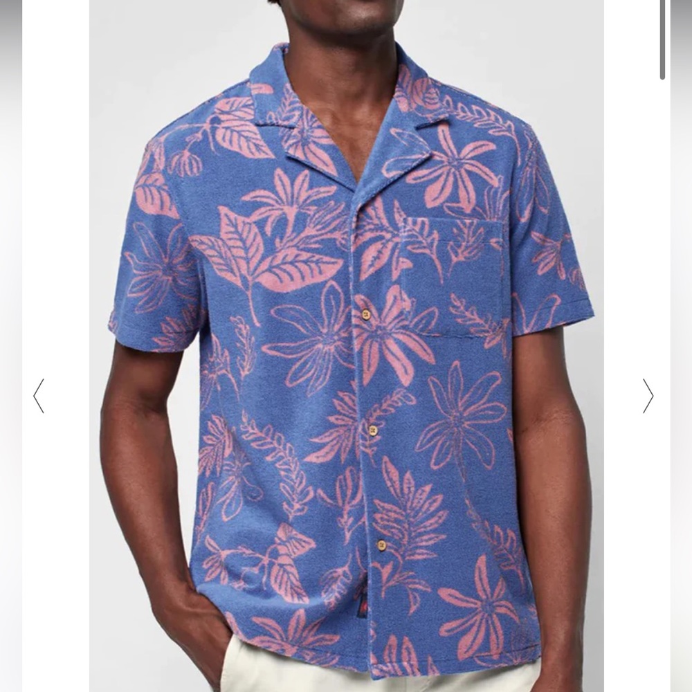 NWT Faherty Twilight Coral Floral Terry Button Down Shirt Hawaiian M